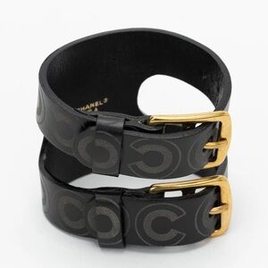 Authentic Vintage Chanel LAGERFELD Iconic Leather Double Buckle Coco bracelet